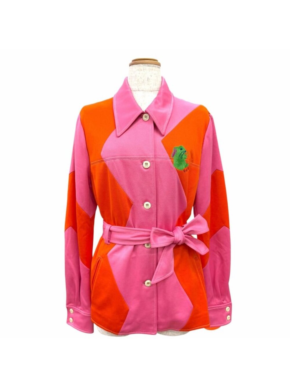 Gucci Rabbit Logo Embroidery with Belt Bicolor Pique Jacket Pink Orange